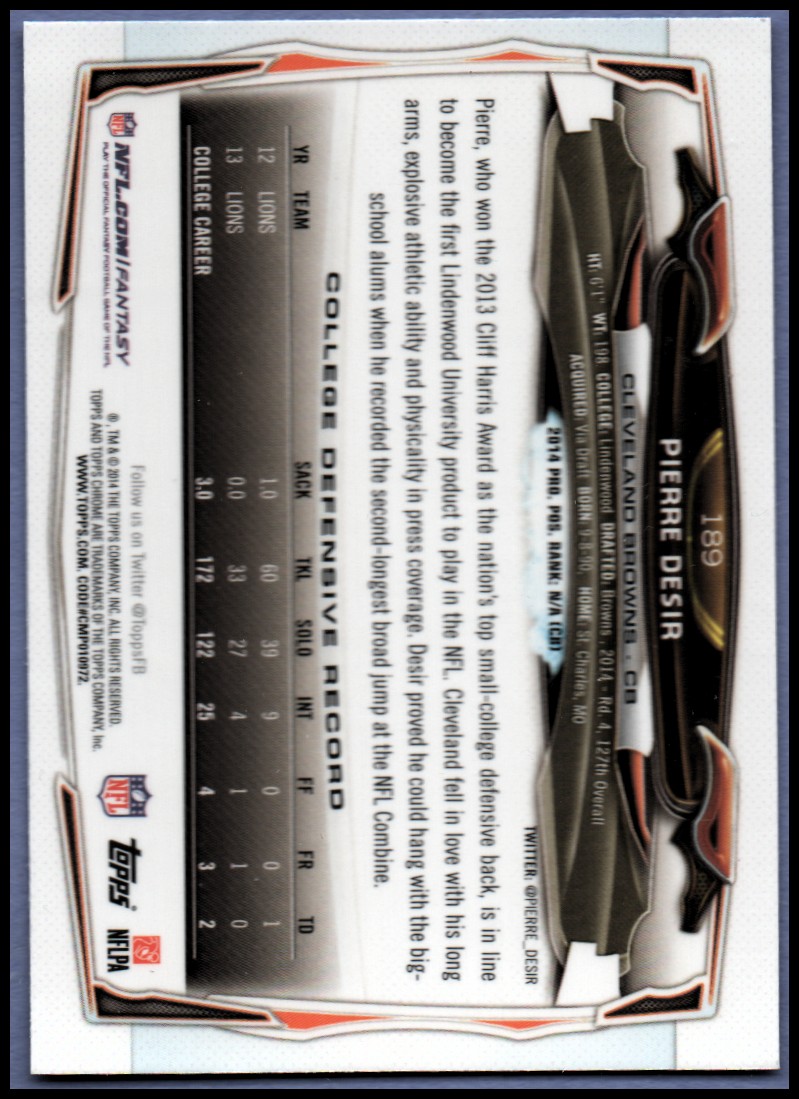 2014 Topps Chrome Football Part 1 Main Set Cards #1 to #220 - Picture 357 of 415