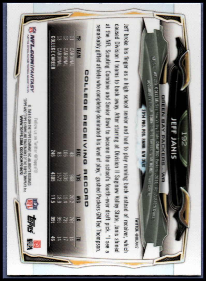 2014 Topps Chrome Football Part 1 Main Set Cards #1 to #220 - Picture 363 of 415