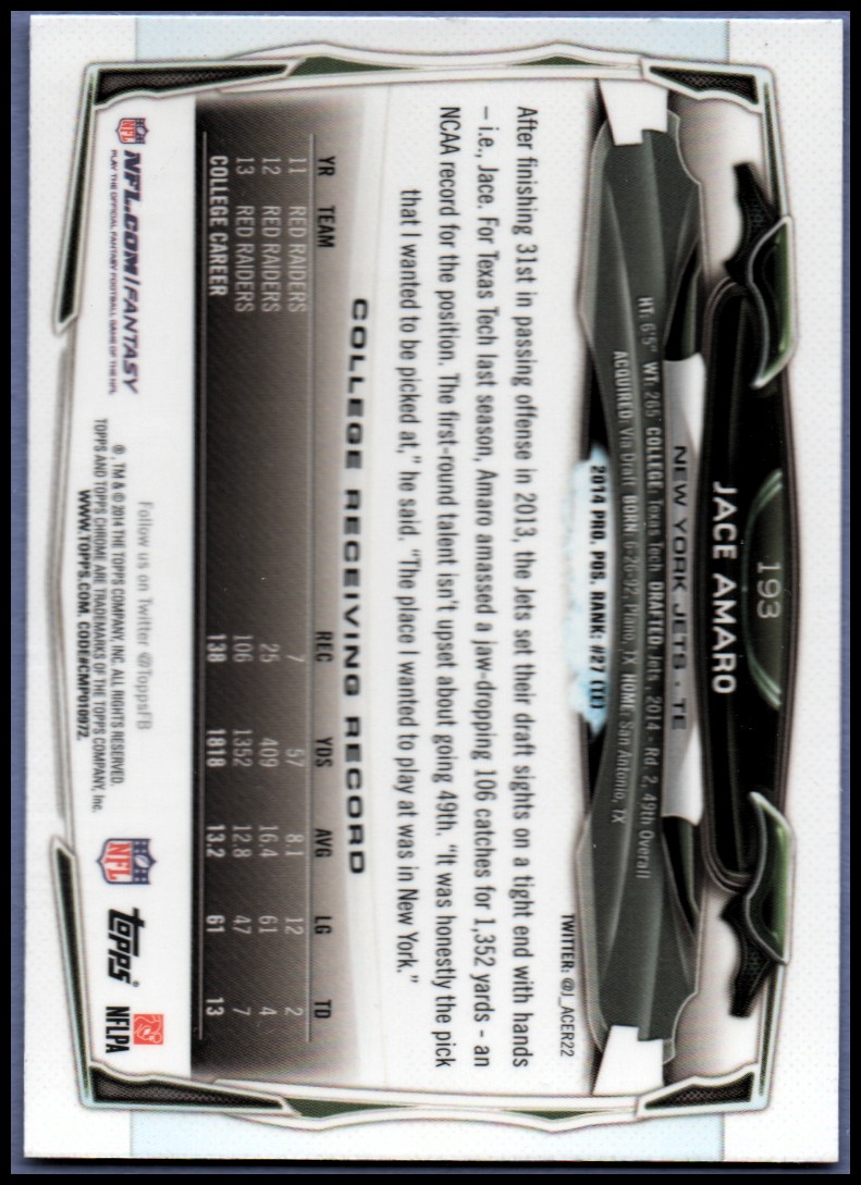 2014 Topps Chrome Football Part 1 Main Set Cards #1 to #220 - Picture 365 of 415