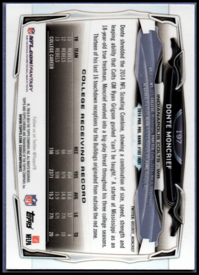 2014 Topps Chrome Football Part 1 Main Set Cards #1 to #220 - Picture 373 of 415