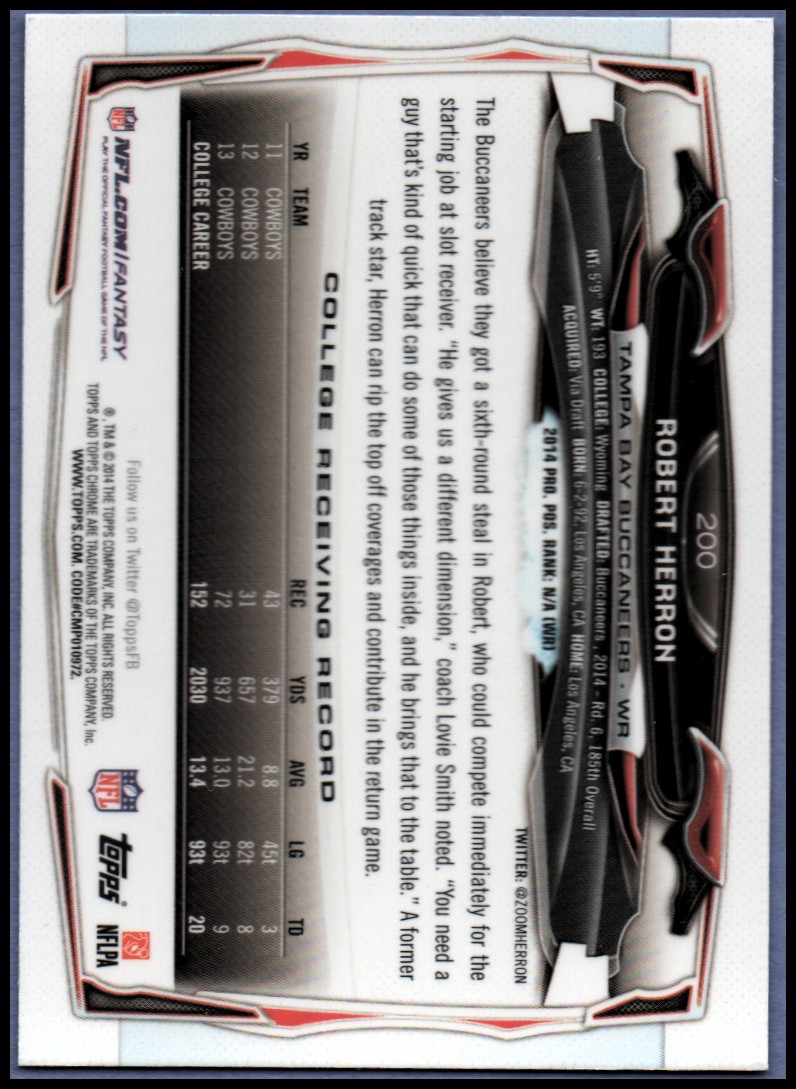2014 Topps Chrome Football Part 1 Main Set Cards #1 to #220 - Picture 379 of 415