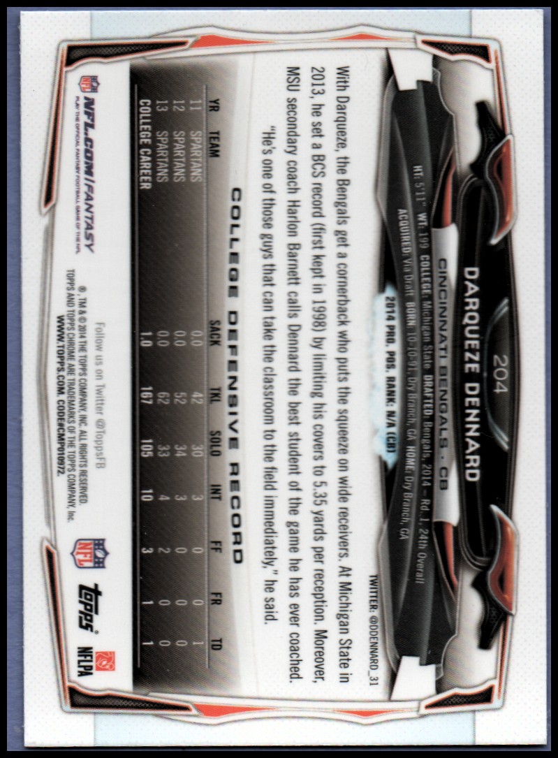 2014 Topps Chrome Football Part 1 Main Set Cards #1 to #220 - Picture 387 of 415