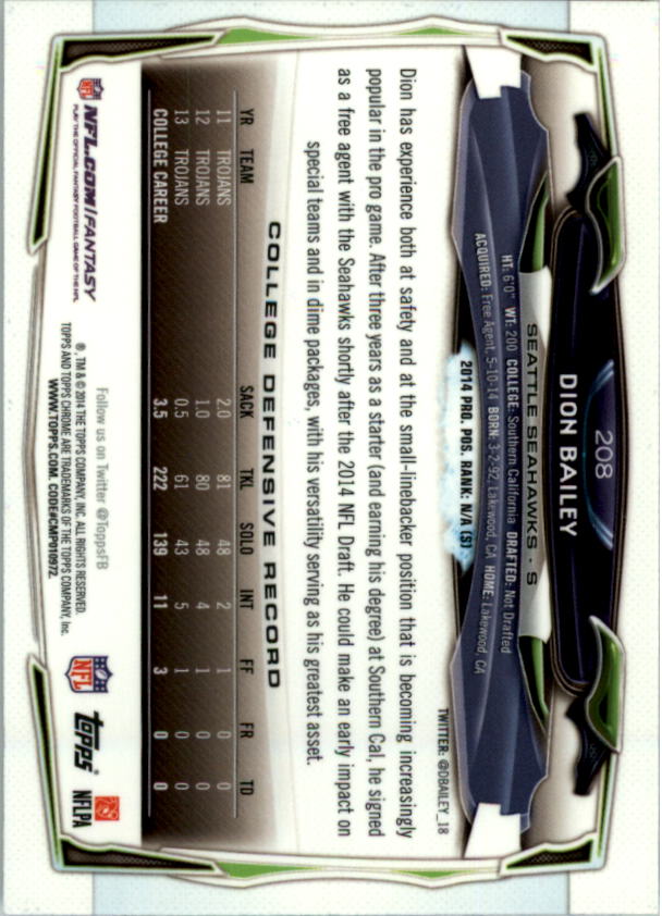 2014 Topps Chrome Football Part 1 Main Set Cards #1 to #220 - Picture 393 of 415