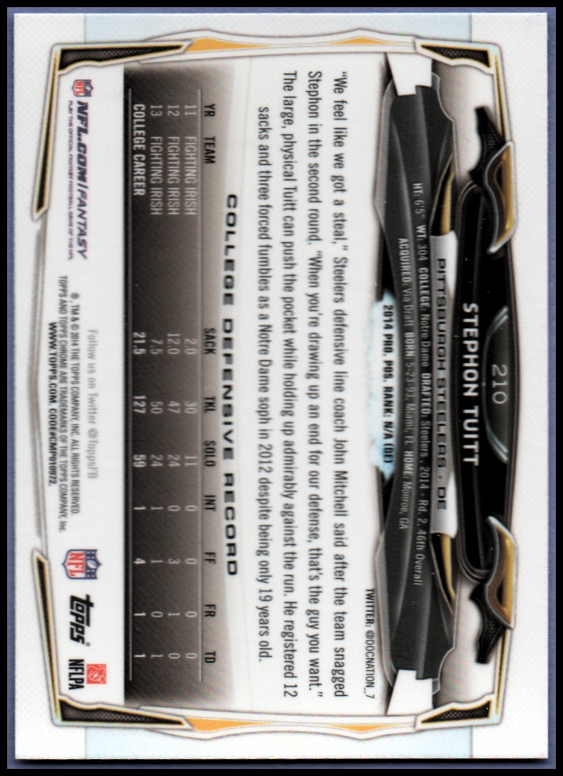 2014 Topps Chrome Football Part 1 Main Set Cards #1 to #220 - Picture 397 of 415