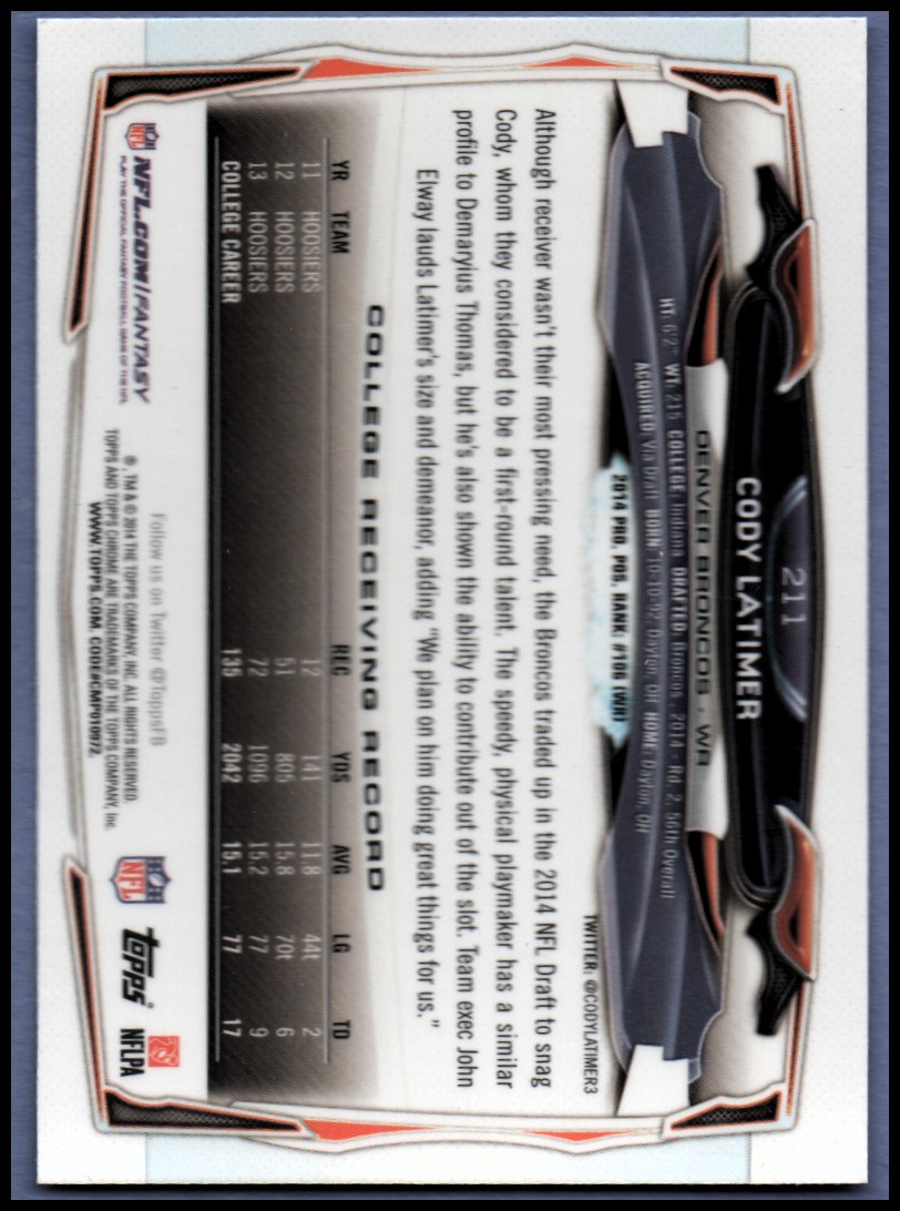 2014 Topps Chrome Football Part 1 Main Set Cards #1 to #220 - Picture 399 of 415