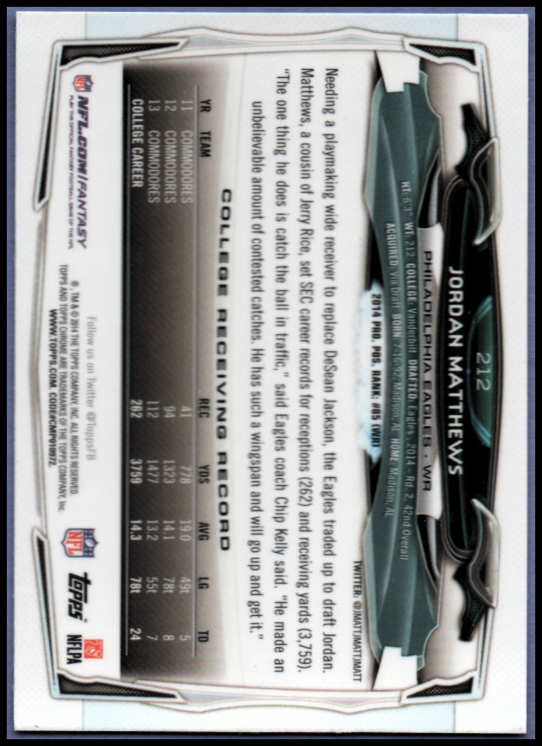2014 Topps Chrome Football Part 1 Main Set Cards #1 to #220 - Picture 401 of 415