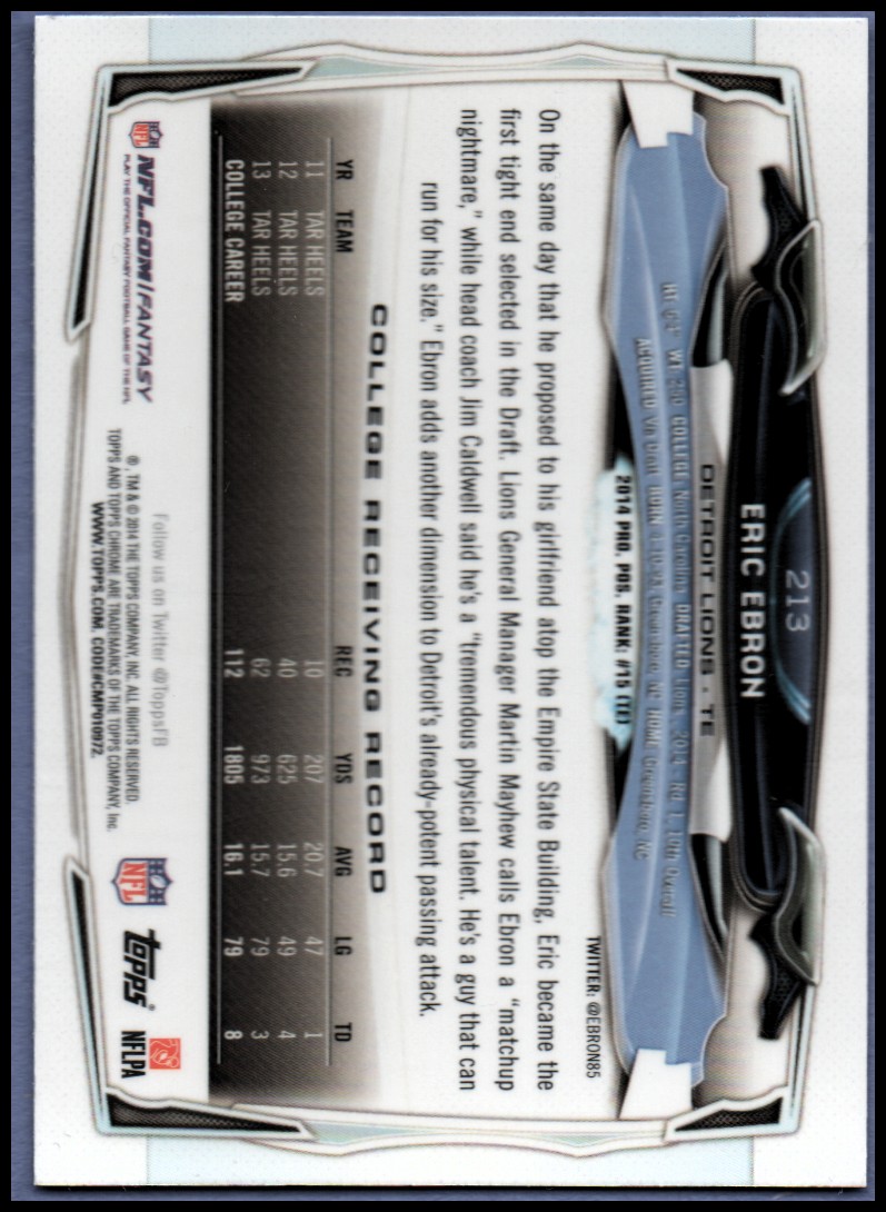 2014 Topps Chrome Football Part 1 Main Set Cards #1 to #220 - Picture 403 of 415