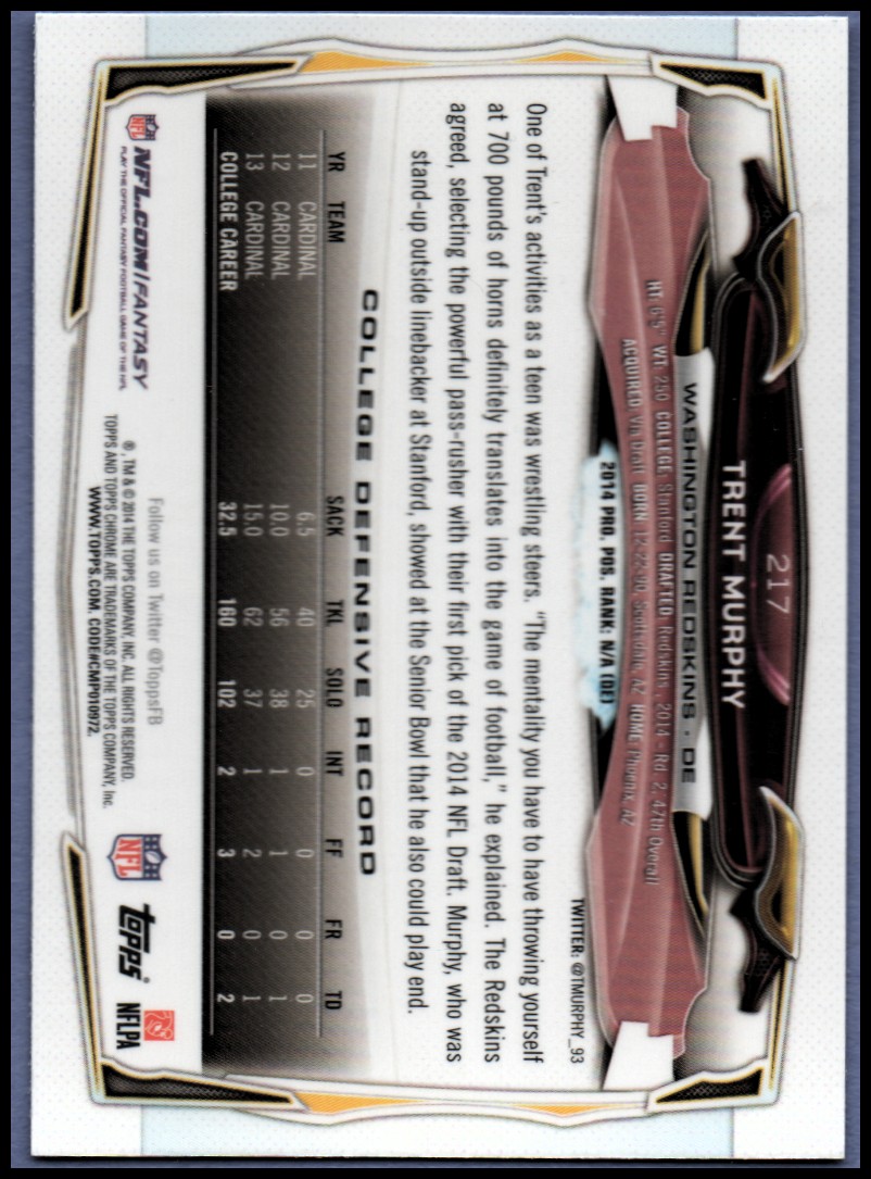 2014 Topps Chrome Football Part 1 Main Set Cards #1 to #220 - Picture 411 of 415
