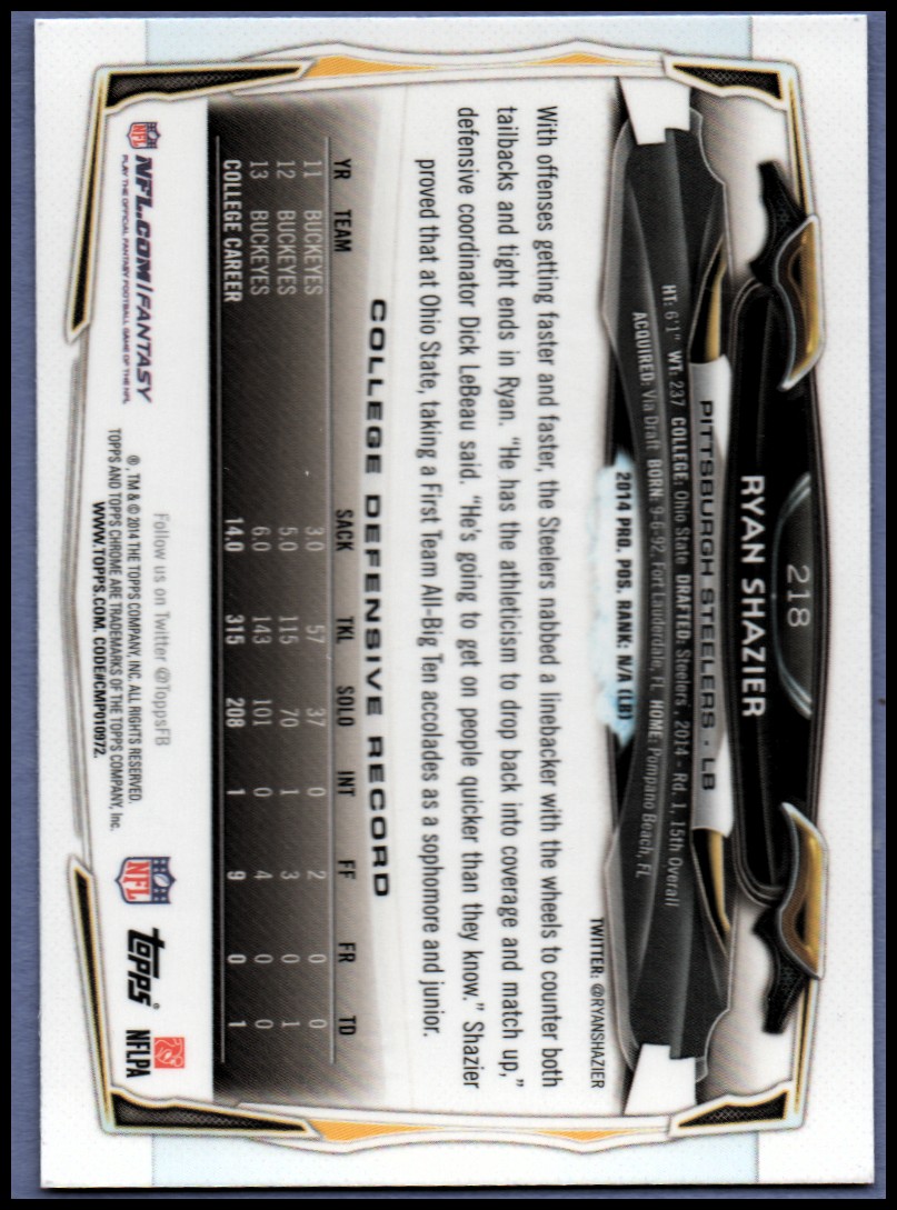 2014 Topps Chrome Football Part 1 Main Set Cards #1 to #220 - Picture 413 of 415