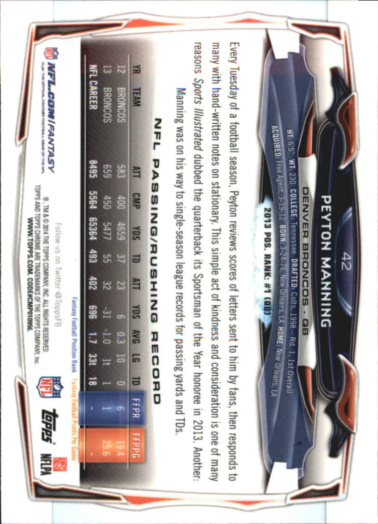 2014 Topps Chrome Football Part 2 Refractors Parallel Cards - Picture 66 of 233