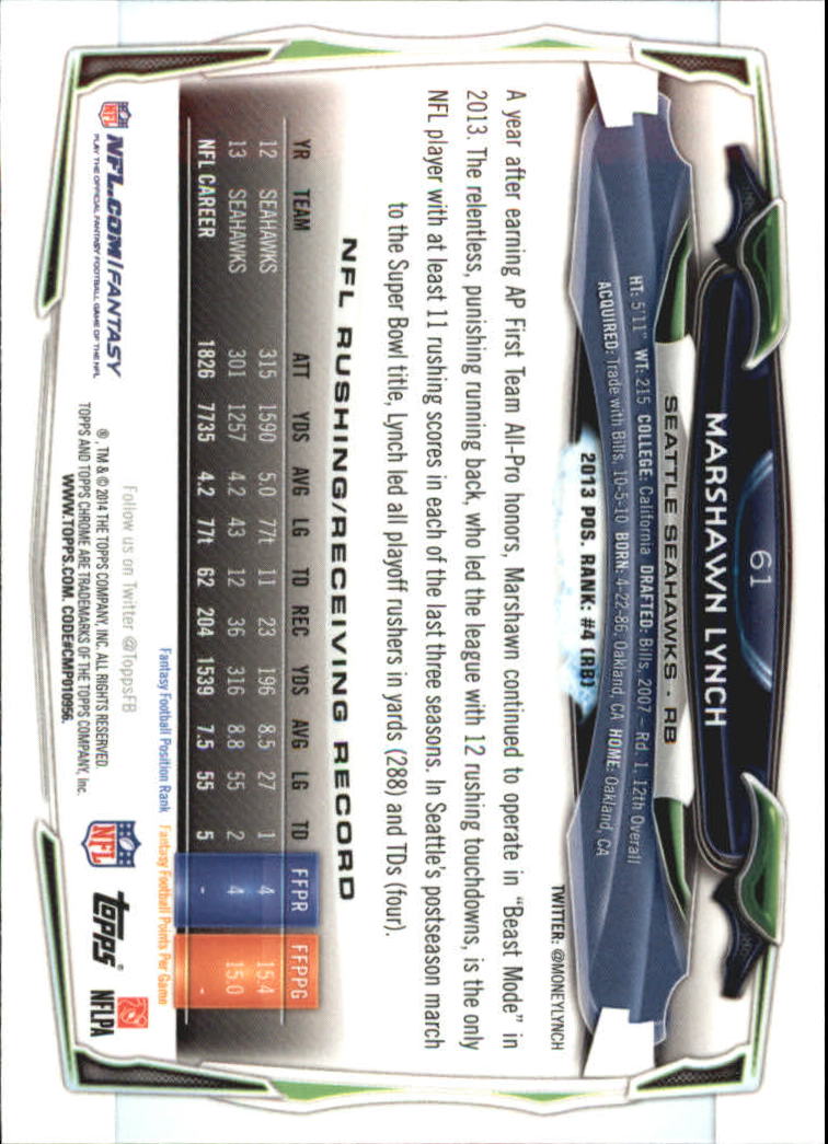 2014 Topps Chrome Football Part 2 Refractors Parallel Cards - Picture 68 of 233