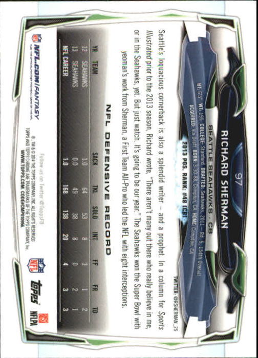 2014 Topps Chrome Football Part 2 Refractors Parallel Cards - Picture 62 of 233