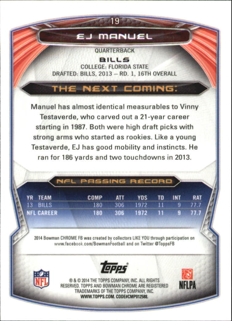 2014 Bowman Chrome Football Part 2 Parallel Refractors Cards - Picture 83 of 157