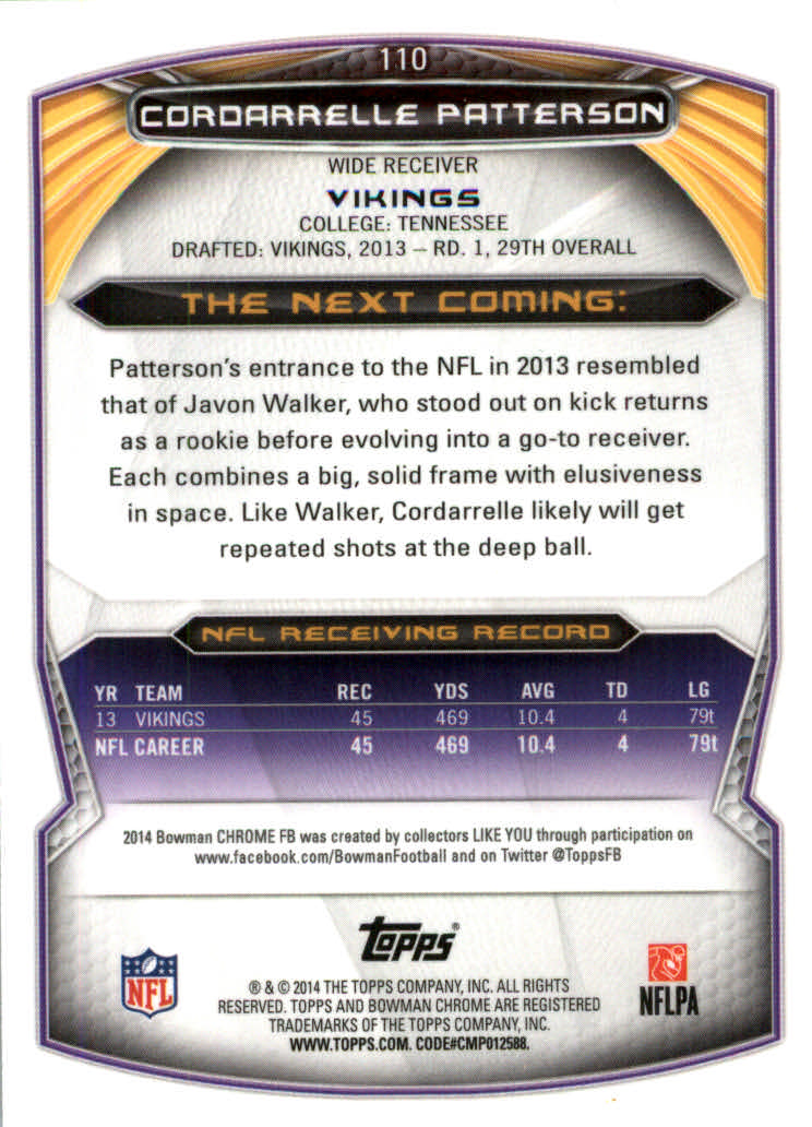 2014 Bowman Chrome Football Part 2 Parallel Refractors Cards - Picture 120 of 157