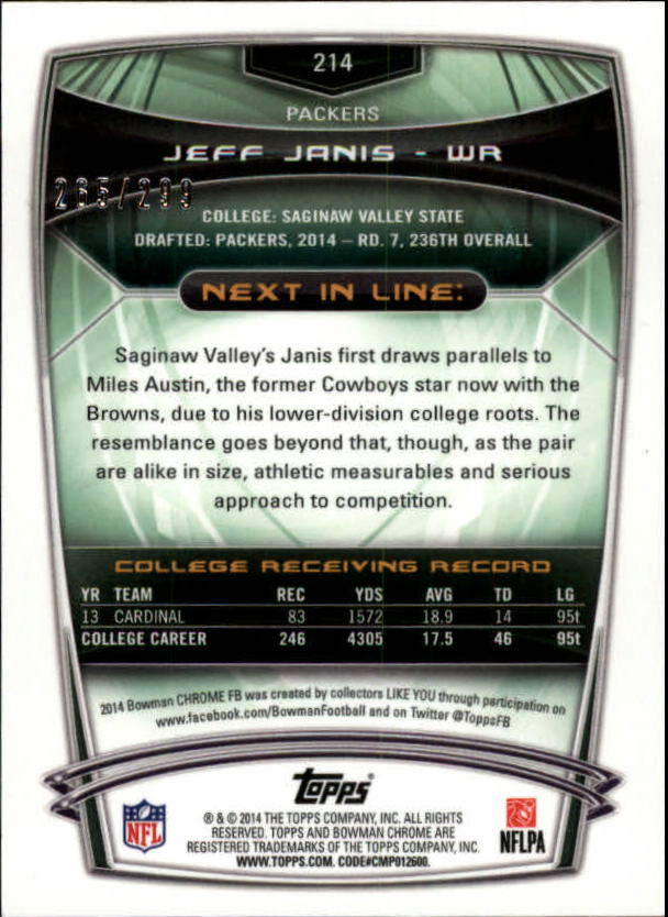 2014 Bowman Chrome Football Part 2 Parallel Refractors Cards - Picture 19 of 157