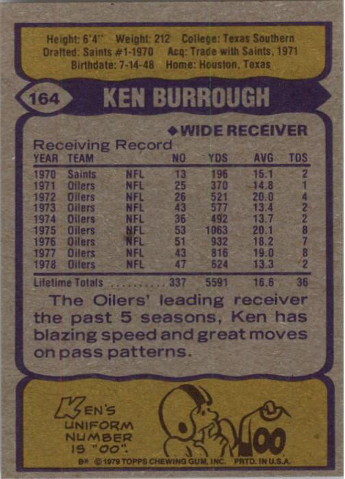 : 1979 Topps # 164 Ken Burrough Houston Oilers (Football Card) NM  Oilers Texas So : Collectibles & Fine Art