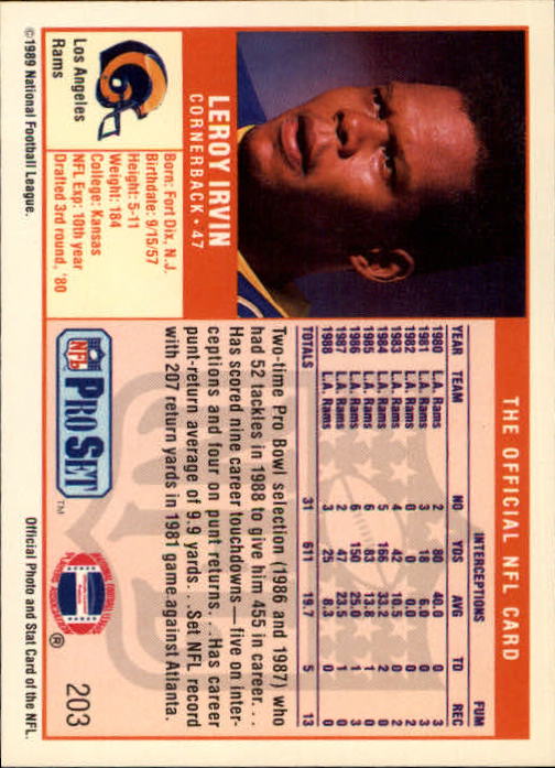 1989 Pro Set Football "Main Set" Cards #1 to #250 Rookies and Veterans - Picture 399 of 493
