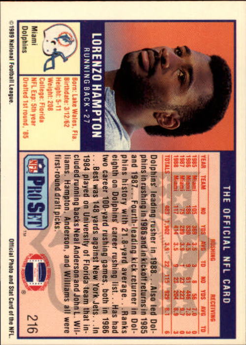 1989 Pro Set Football "Main Set" Cards #1 to #250 Rookies and Veterans - Picture 425 of 493