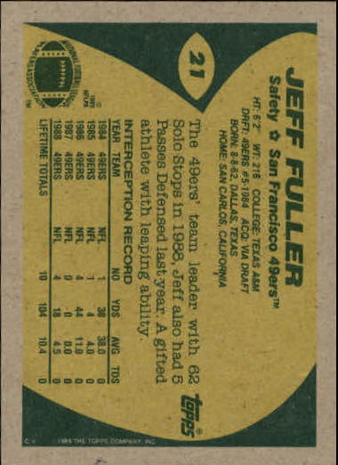 1989 Topps Football "Main Set" Cards #1 to #200 Rookies and Veterans - Picture 39 of 387