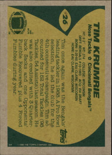 1989 Topps Football "Main Set" Cards #1 to #200 Rookies and Veterans - Picture 49 of 387