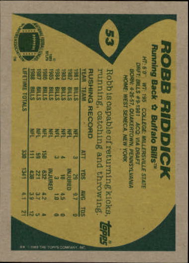 1989 Topps Football "Main Set" Cards #1 to #200 Rookies and Veterans - Picture 99 of 387