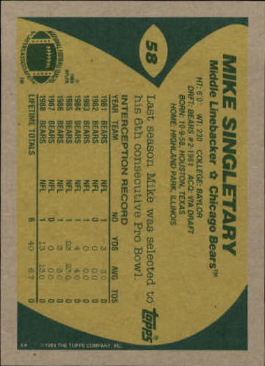 1989 Topps Football "Main Set" Cards #1 to #200 Rookies and Veterans - Picture 109 of 387