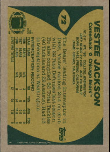 1989 Topps Football "Main Set" Cards #1 to #200 Rookies and Veterans - Picture 135 of 387