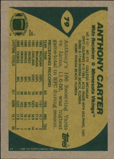 1989 Topps Football "Main Set" Cards #1 to #200 Rookies and Veterans - Picture 149 of 387