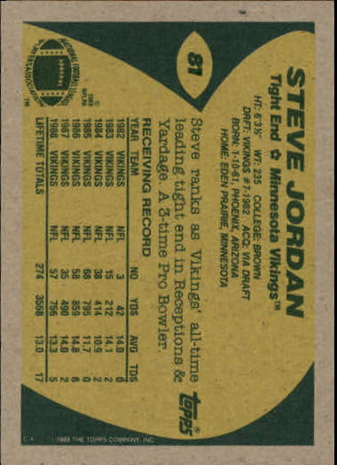 1989 Topps Football "Main Set" Cards #1 to #200 Rookies and Veterans - Picture 153 of 387