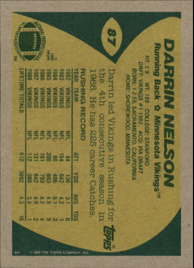 1989 Topps Football "Main Set" Cards #1 to #200 Rookies and Veterans - Picture 165 of 387