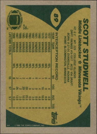 1989 Topps Football "Main Set" Cards #1 to #200 Rookies and Veterans - Picture 169 of 387