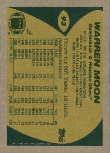 1989 Topps Football "Main Set" Cards #1 to #200 Rookies and Veterans - Picture 175 of 387