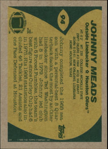 1989 Topps Football "Main Set" Cards #1 to #200 Rookies and Veterans - Picture 177 of 387