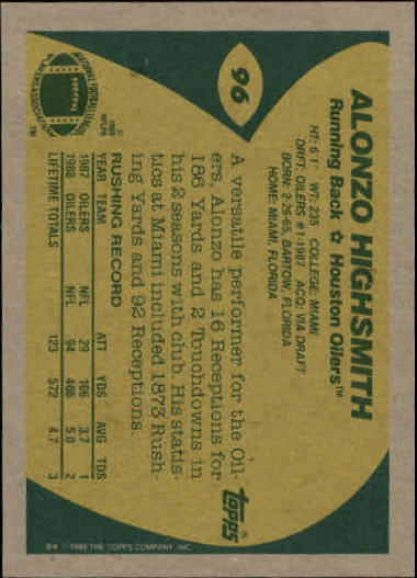 1989 Topps Football "Main Set" Cards #1 to #200 Rookies and Veterans - Picture 181 of 387