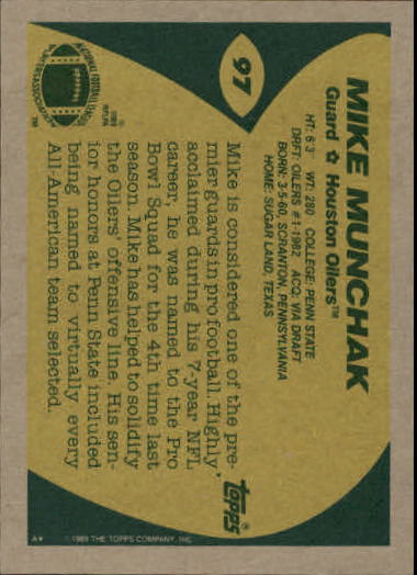 1989 Topps Football "Main Set" Cards #1 to #200 Rookies and Veterans - Picture 183 of 387