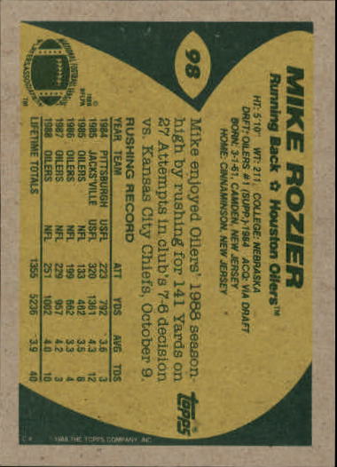 1989 Topps Football "Main Set" Cards #1 to #200 Rookies and Veterans - Picture 185 of 387