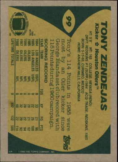 1989 Topps Football "Main Set" Cards #1 to #200 Rookies and Veterans - Picture 187 of 387