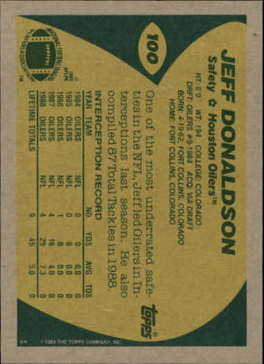1989 Topps Football "Main Set" Cards #1 to #200 Rookies and Veterans - Picture 189 of 387