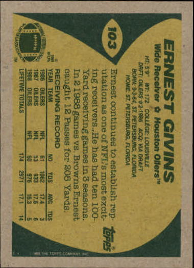 1989 Topps Football "Main Set" Cards #1 to #200 Rookies and Veterans - Picture 195 of 387