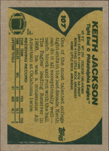 1989 Topps Football "Main Set" Cards #1 to #200 Rookies and Veterans - Picture 203 of 387