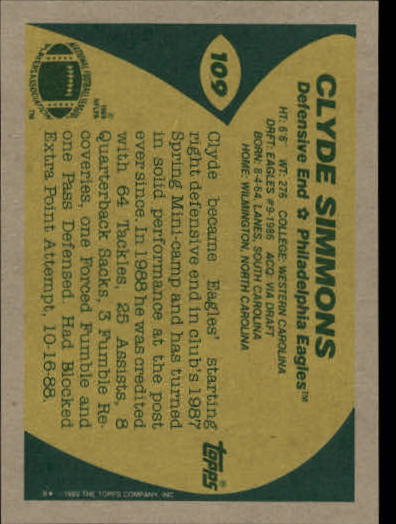 1989 Topps Football "Main Set" Cards #1 to #200 Rookies and Veterans - Picture 207 of 387