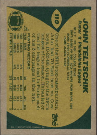 1989 Topps Football "Main Set" Cards #1 to #200 Rookies and Veterans - Picture 209 of 387