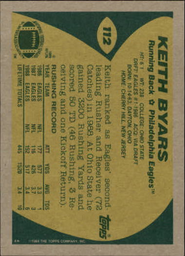 1989 Topps Football "Main Set" Cards #1 to #200 Rookies and Veterans - Picture 213 of 387