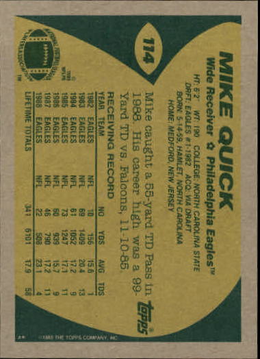 1989 Topps Football "Main Set" Cards #1 to #200 Rookies and Veterans - Picture 217 of 387