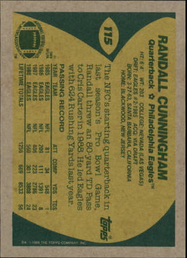 1989 Topps Football "Main Set" Cards #1 to #200 Rookies and Veterans - Picture 219 of 387