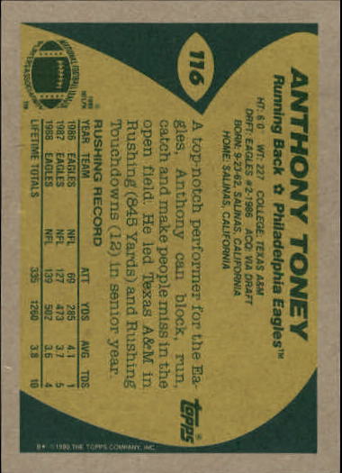 1989 Topps Football "Main Set" Cards #1 to #200 Rookies and Veterans - Picture 221 of 387
