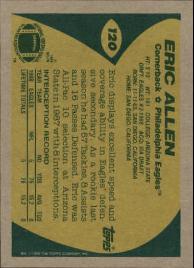 1989 Topps Football "Main Set" Cards #1 to #200 Rookies and Veterans - Picture 229 of 387