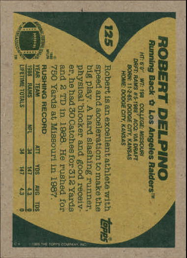 1989 Topps Football "Main Set" Cards #1 to #200 Rookies and Veterans - Picture 239 of 387