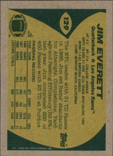 1989 Topps Football "Main Set" Cards #1 to #200 Rookies and Veterans - Picture 247 of 387