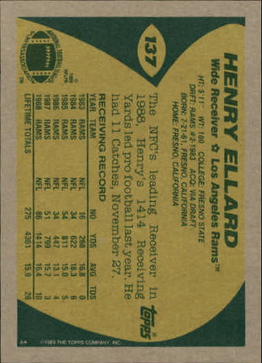 1989 Topps Football "Main Set" Cards #1 to #200 Rookies and Veterans - Picture 263 of 387